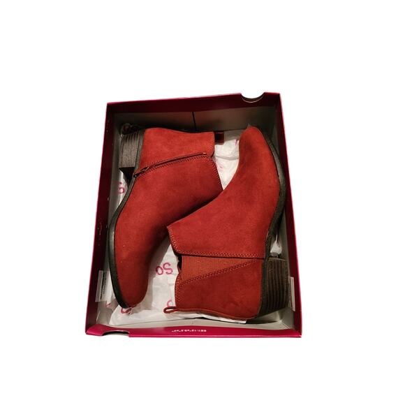 SO Shoes - SO Terracotta Ankle Boots Women Size 9M Faux Suede Block Heel